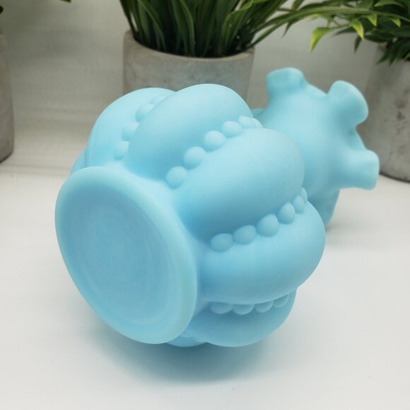 Fenton Light Blue Satin Beaded Art Glass Melon Vase with Ruffled Top - Picture 8 of 10